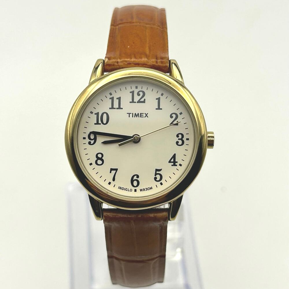Timex Easy Reader Gold-tone Textured Brown Leather Women’s Watch Working